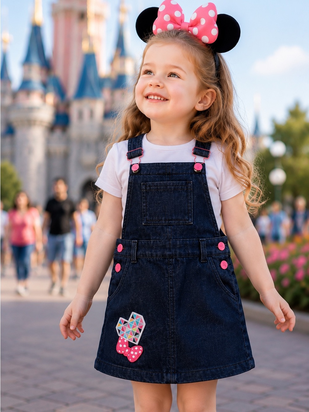 Disney Store Girls Denim Pinafore Dress Size 4 104 Adjustable Straps Dark Wash